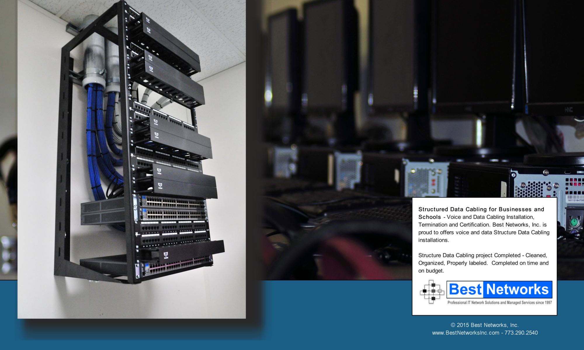 Commercial structured cabling and network rack project