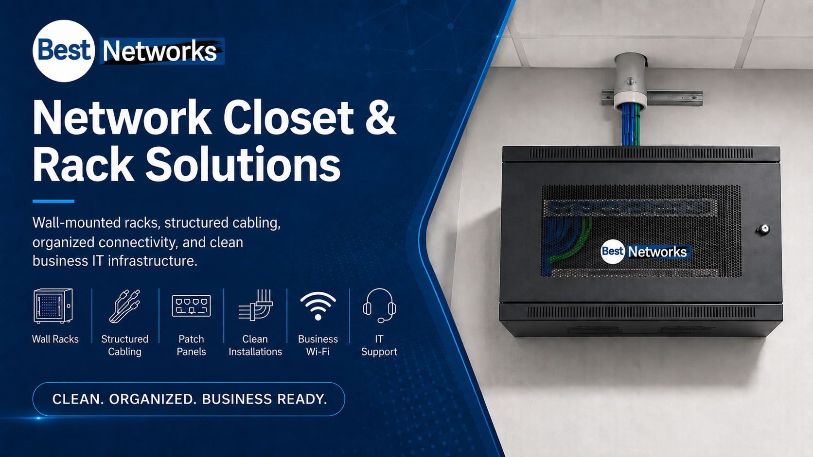 Wall mounted network rack and structured cabling installed by Best Networks